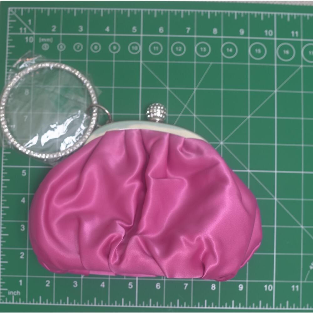 Pink Satin Clutch NWT Jeweled Handle Crossbody Chain Glam Bag - Picture 8 of 9